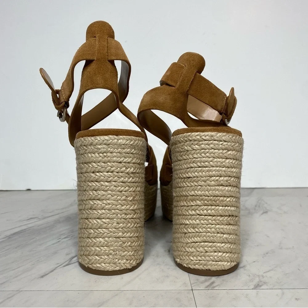 Marc Fisher Oleta Brown Suede Espadrille Platform Heeled Sandal 11M
